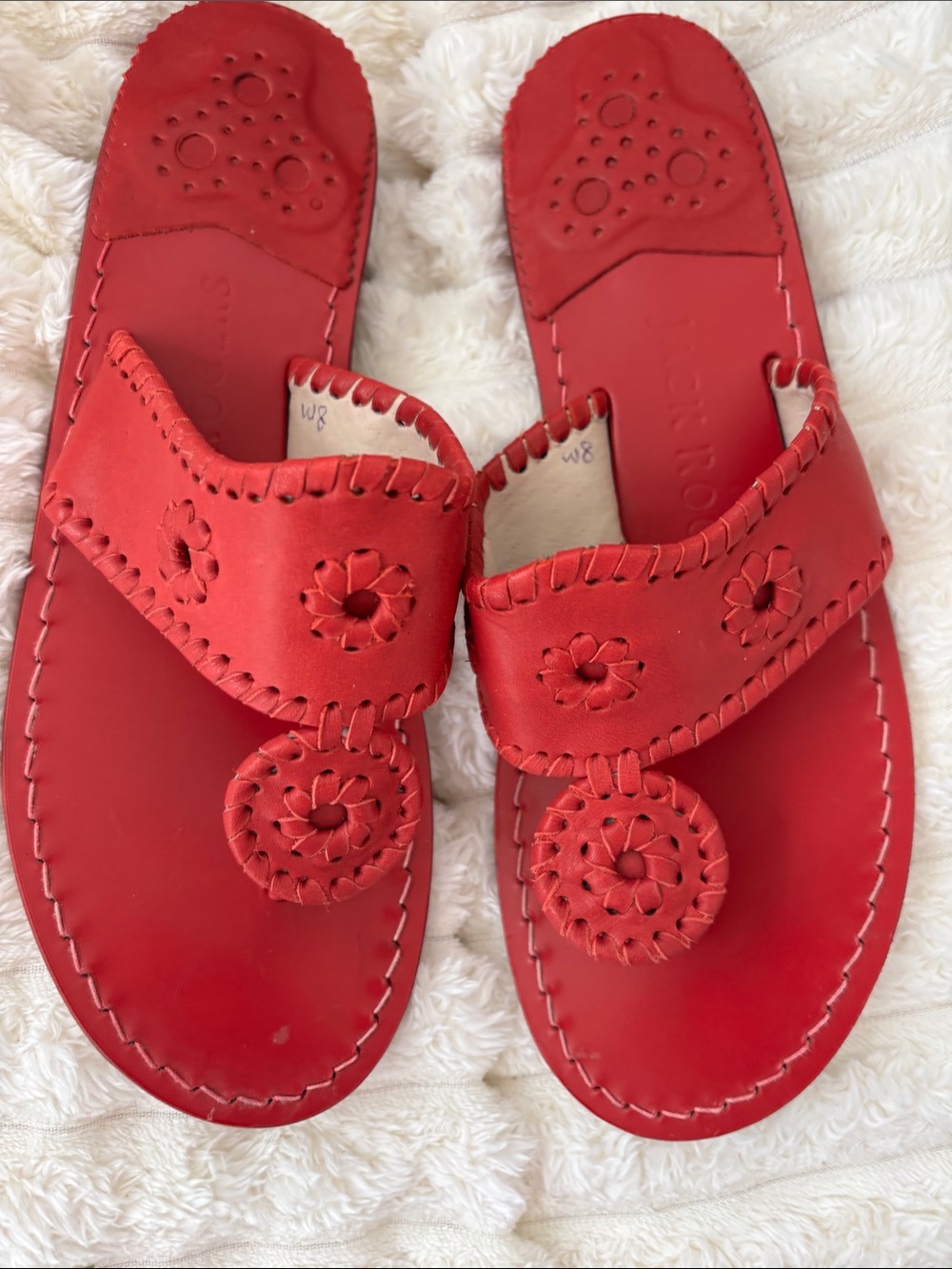 Jack Rogers Red Leather Slide Sandals - Picture 4 of 6